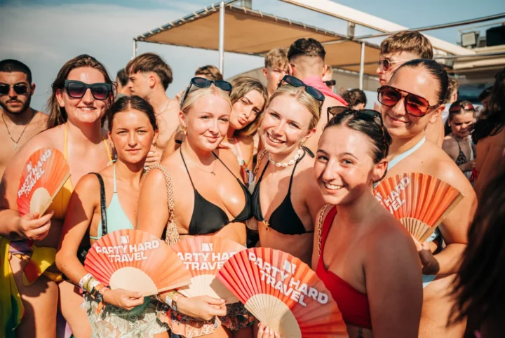 Zante Pukka Up Boat Party Girls With Party Hard Fans