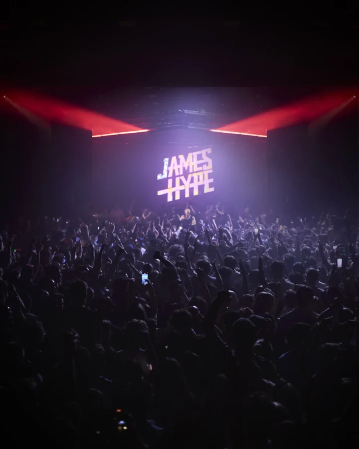 Massive crowd at James Hype’s show Our House - Hï Ibiza, packed dancefloor, lights flashing and energy at its peak all night.