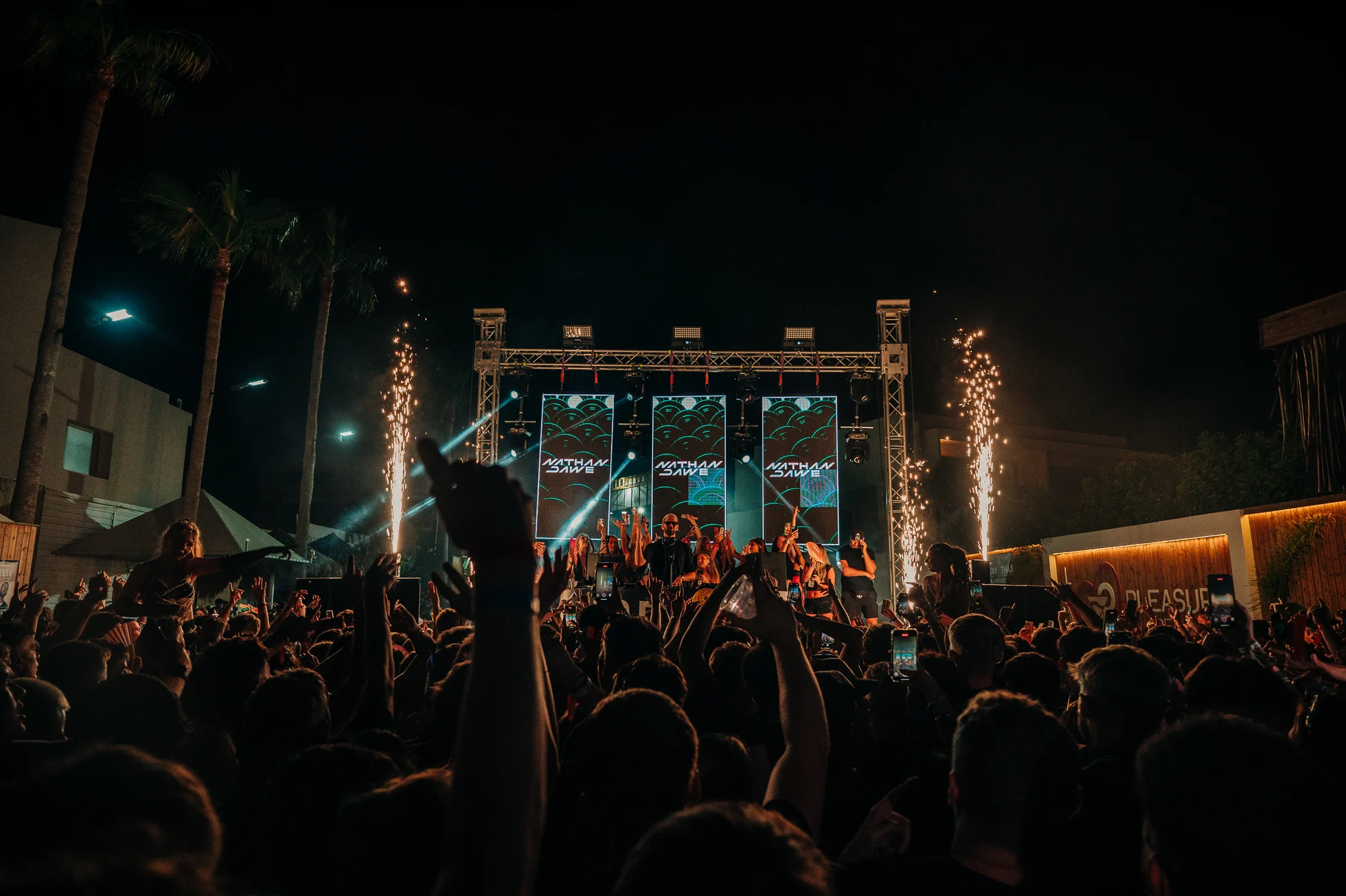 Crowds going wild as Nathan Dawe performs live in Malia with fireworks, lights and unbeatable summer party energy.