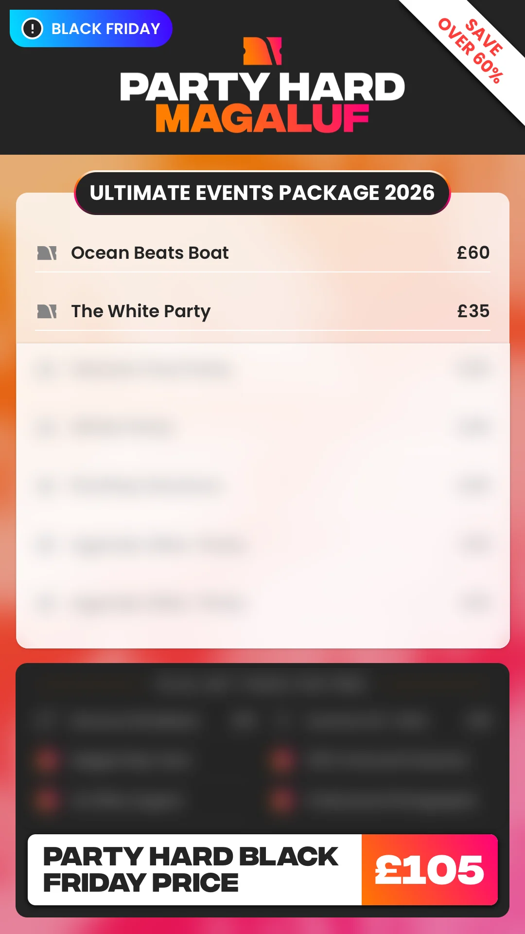 Magaluf Ultimate Events Package Black Friday Price 2026