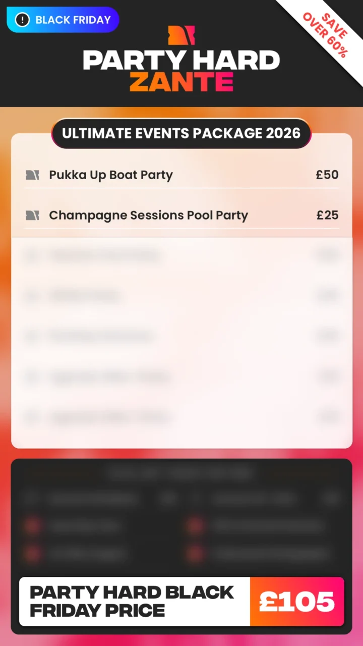Zante Ultimate Events Package Black Friday Price 2026